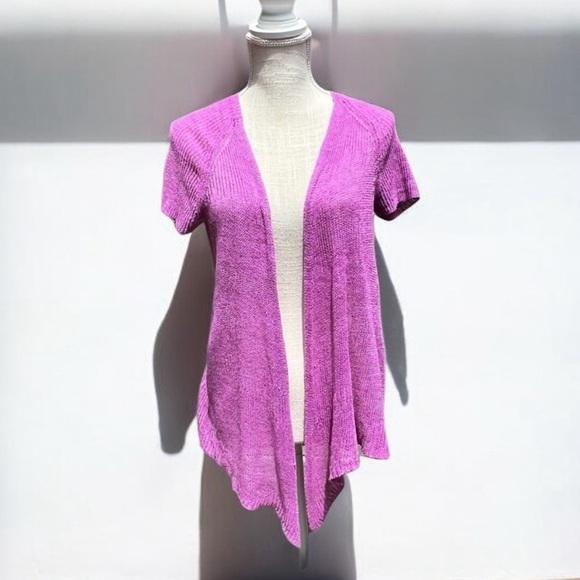 🌻Eileen Fisher Purple Linen Lagenlook Short Sleeve Knit Cardigan Size S Petite - Picture 2 of 11